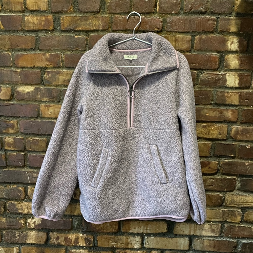 Madewell purple Sherpa quarterzip w bell sleeves
